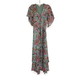 Floral Maxi Dress Cottagecore Fairy Whimsy Blue Pink Medium
